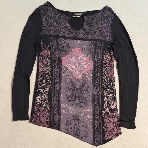 Vanilla Sugar Women's Black Y2K Baroque Long Sleeve Top Unique Cut Size L - Picture 1 of 9